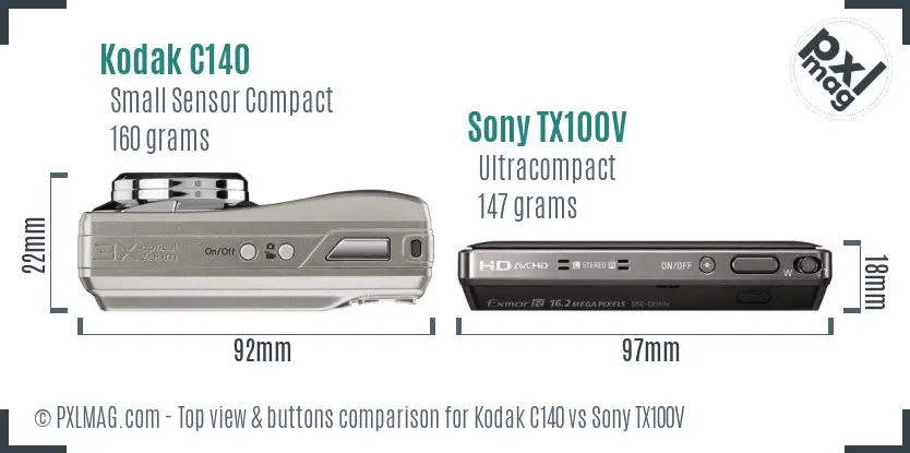 Kodak C140 vs Sony TX100V top view buttons comparison