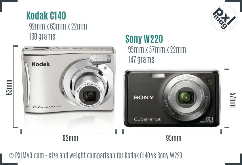 Kodak C140 vs Sony W220 size comparison