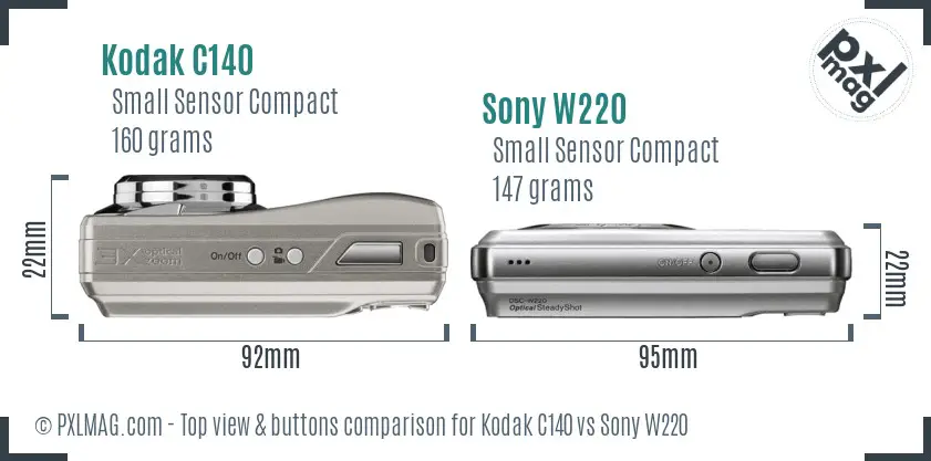 Kodak C140 vs Sony W220 top view buttons comparison