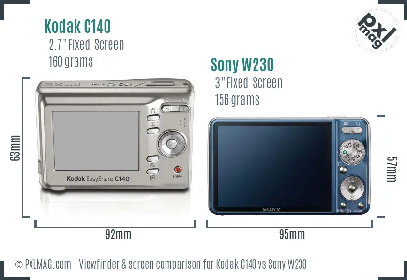 Kodak C140 vs Sony W230 Screen and Viewfinder comparison