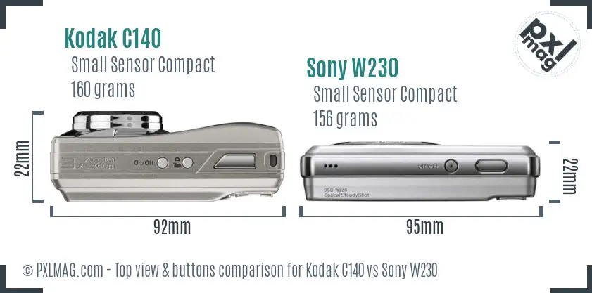 Kodak C140 vs Sony W230 top view buttons comparison