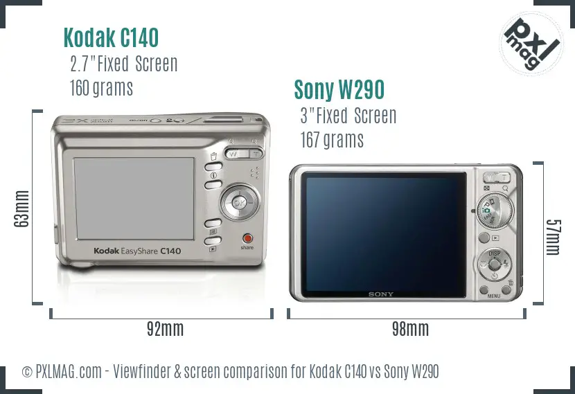 Kodak C140 vs Sony W290 Screen and Viewfinder comparison