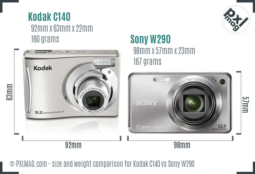 Kodak C140 vs Sony W290 size comparison