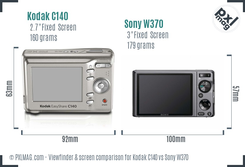 Kodak C140 vs Sony W370 Screen and Viewfinder comparison
