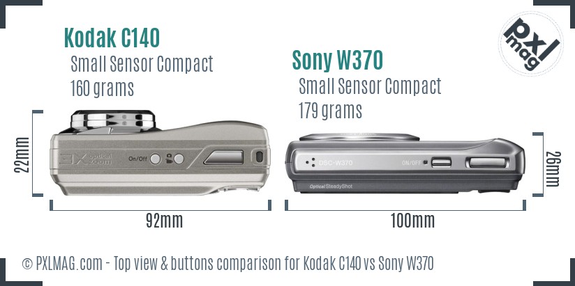 Kodak C140 vs Sony W370 top view buttons comparison