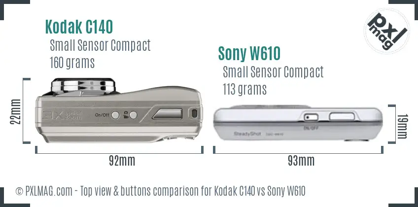 Kodak C140 vs Sony W610 top view buttons comparison