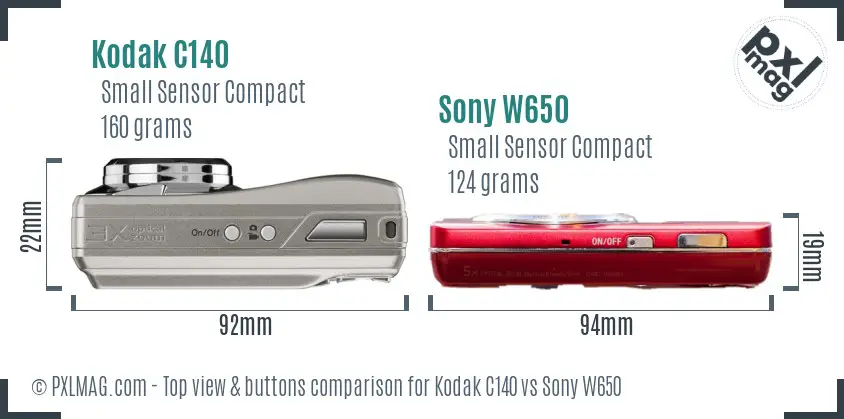 Kodak C140 vs Sony W650 top view buttons comparison