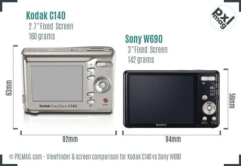 Kodak C140 vs Sony W690 Screen and Viewfinder comparison