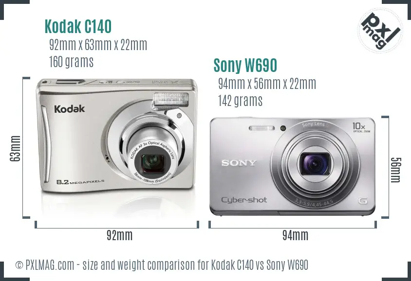 Kodak C140 vs Sony W690 size comparison