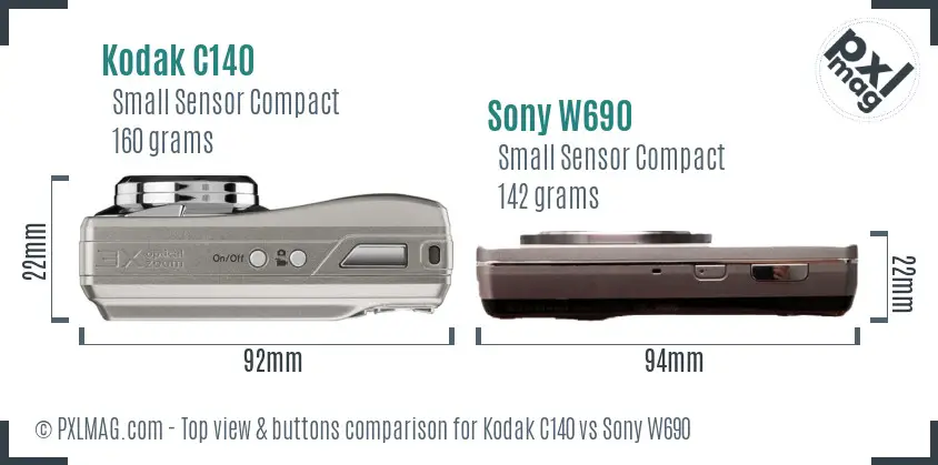 Kodak C140 vs Sony W690 top view buttons comparison