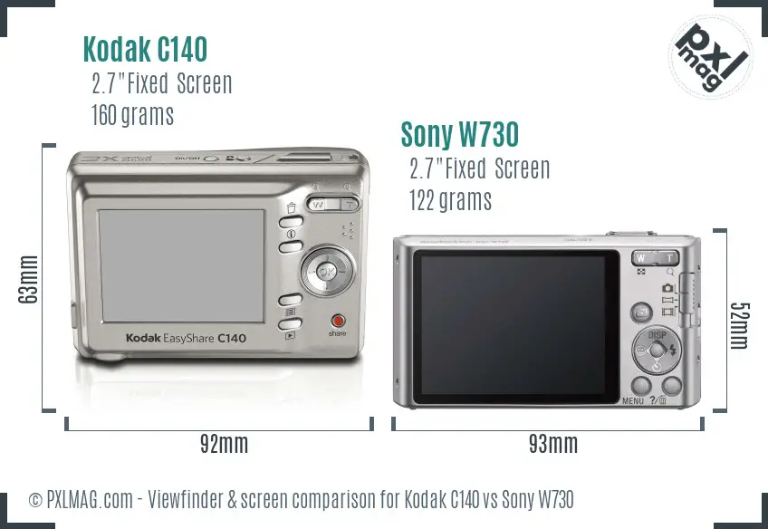 Kodak C140 vs Sony W730 Screen and Viewfinder comparison