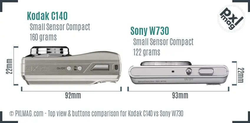 Kodak C140 vs Sony W730 top view buttons comparison