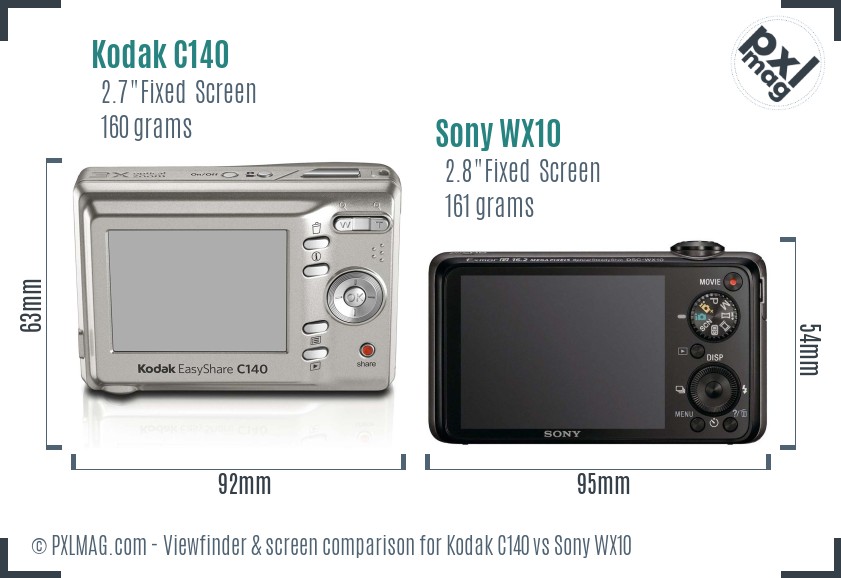Kodak C140 vs Sony WX10 Screen and Viewfinder comparison