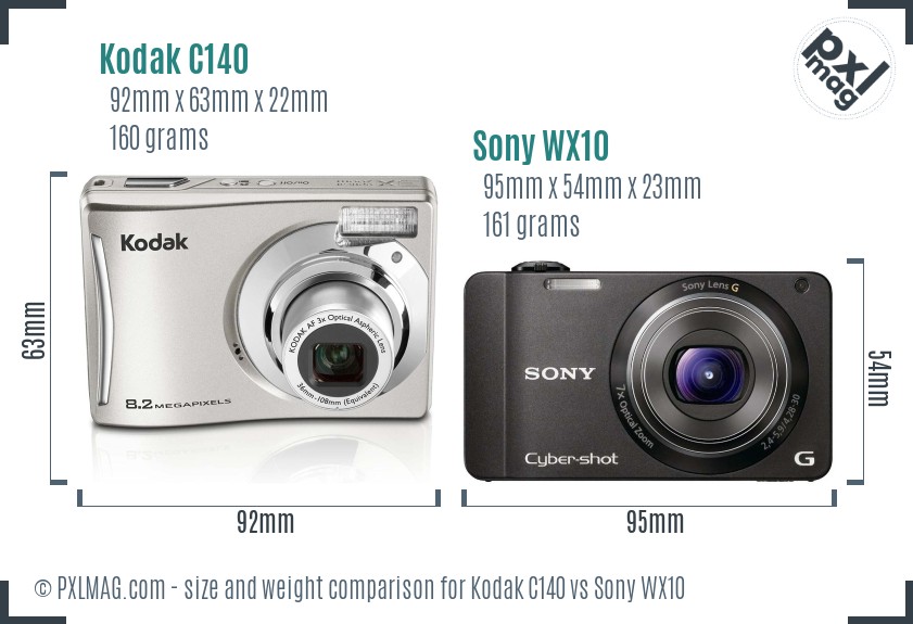 Kodak C140 vs Sony WX10 size comparison