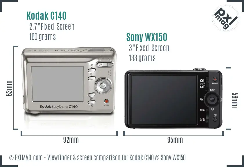Kodak C140 vs Sony WX150 Screen and Viewfinder comparison Kodak C140 vs Sony WX150 Screen and Viewfinder comparison