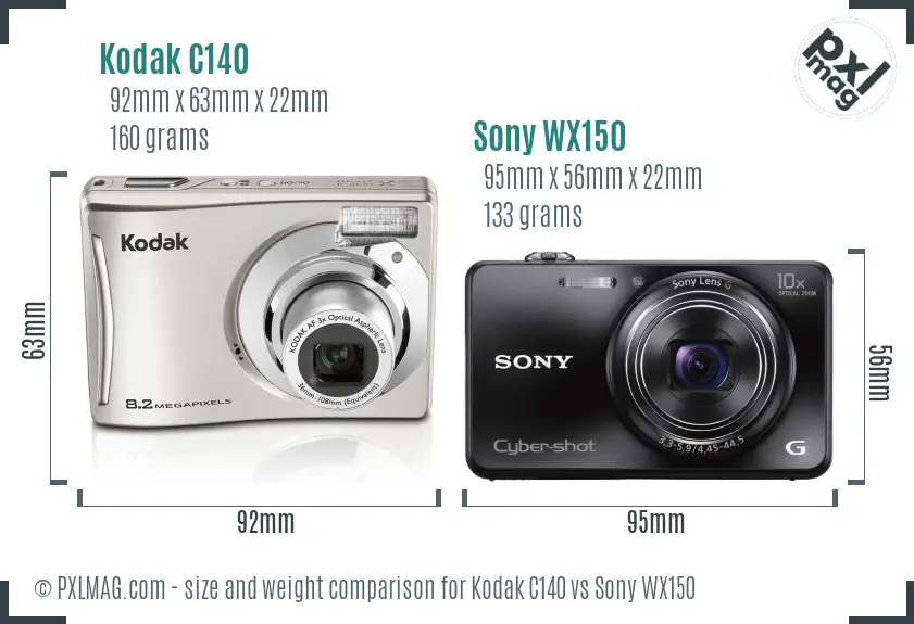 Kodak C140 vs Sony WX150 size comparison Kodak C140 vs Sony WX150 size comparison