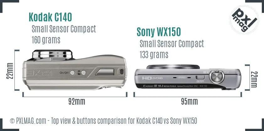 Kodak C140 vs Sony WX150 top view buttons comparison Kodak C140 vs Sony WX150 top view buttons comparison