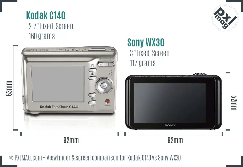 Kodak C140 vs Sony WX30 Screen and Viewfinder comparison Kodak C140 vs Sony WX30 Screen and Viewfinder comparison