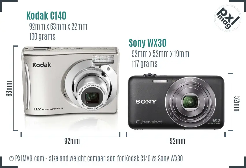 Kodak C140 vs Sony WX30 size comparison Kodak C140 vs Sony WX30 size comparison