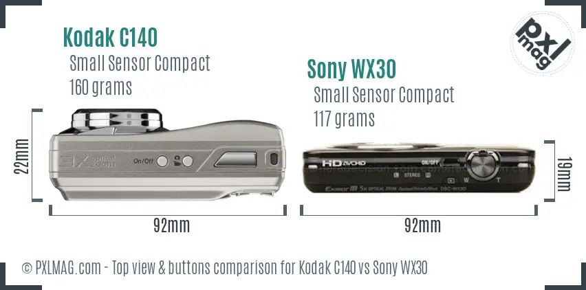 Kodak C140 vs Sony WX30 top view buttons comparison Kodak C140 vs Sony WX30 top view buttons comparison