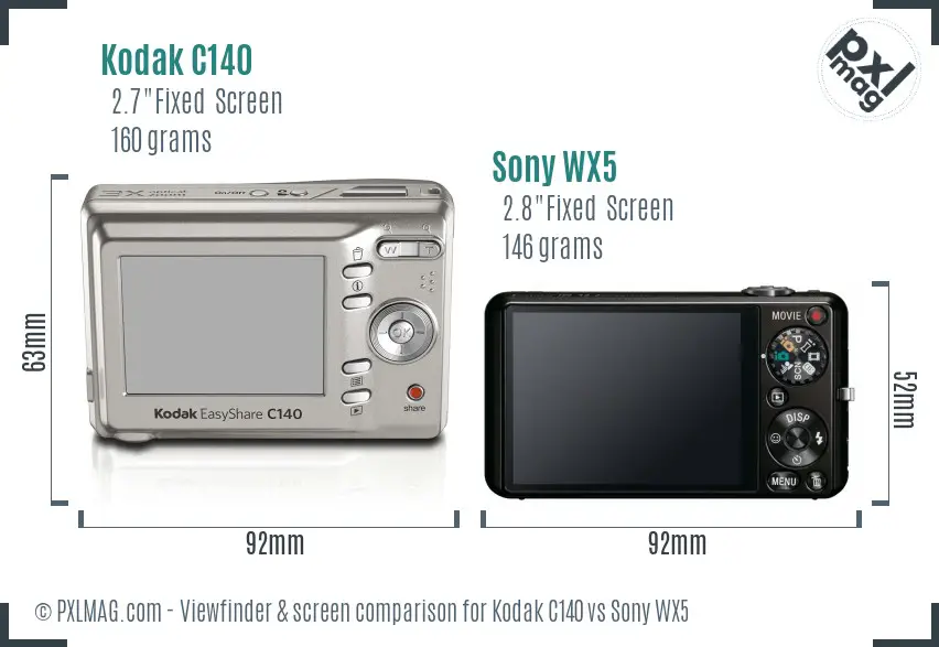 Kodak C140 vs Sony WX5 Screen and Viewfinder comparison