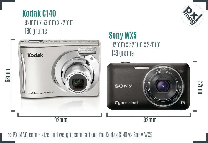 Kodak C140 vs Sony WX5 size comparison