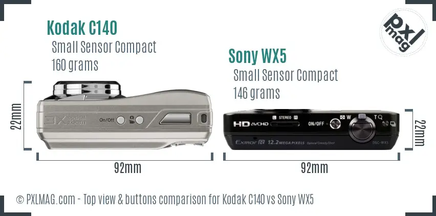 Kodak C140 vs Sony WX5 top view buttons comparison