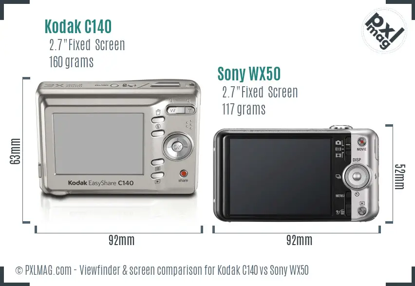 Kodak C140 vs Sony WX50 Screen and Viewfinder comparison