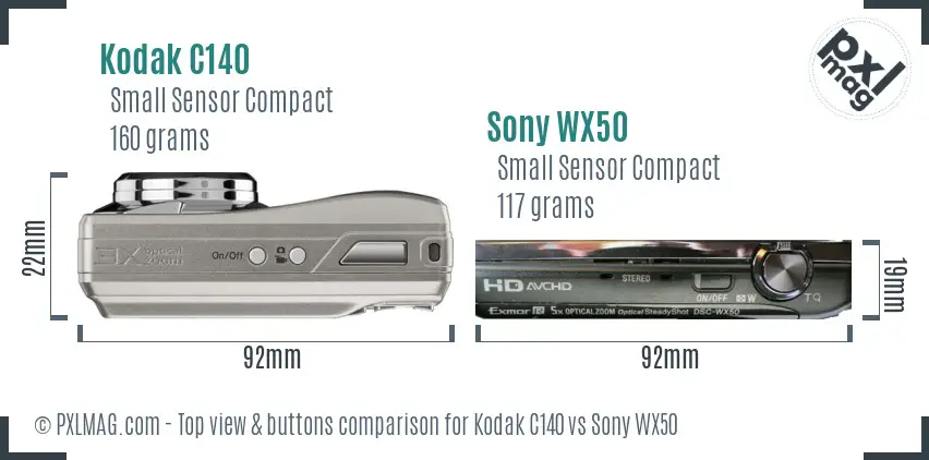 Kodak C140 vs Sony WX50 top view buttons comparison