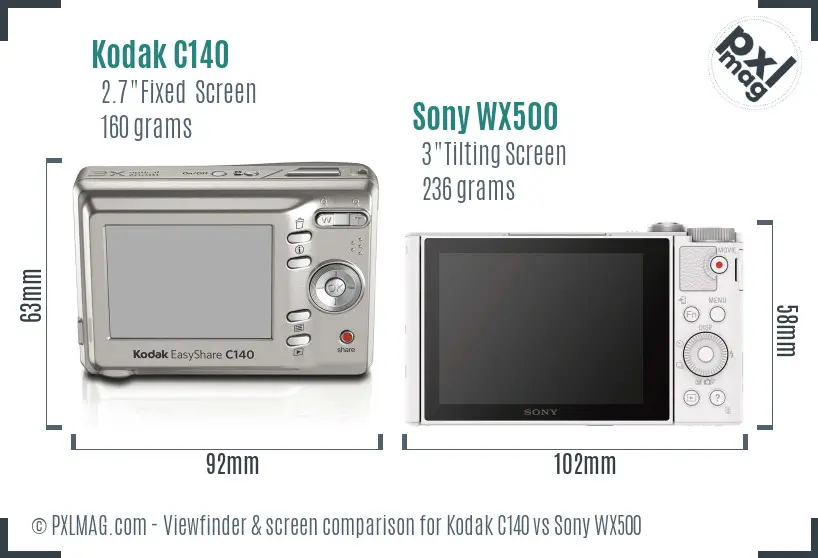 Kodak C140 vs Sony WX500 Screen and Viewfinder comparison