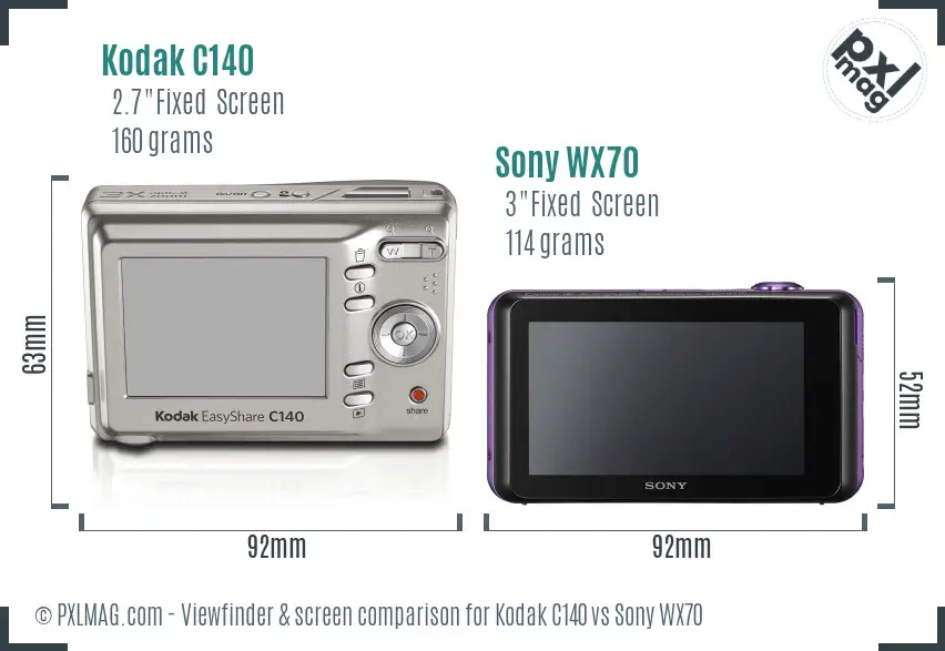 Kodak C140 vs Sony WX70 Screen and Viewfinder comparison