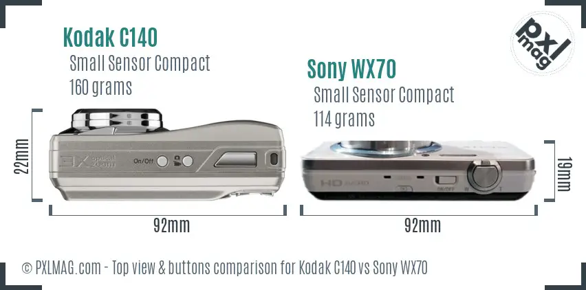 Kodak C140 vs Sony WX70 top view buttons comparison