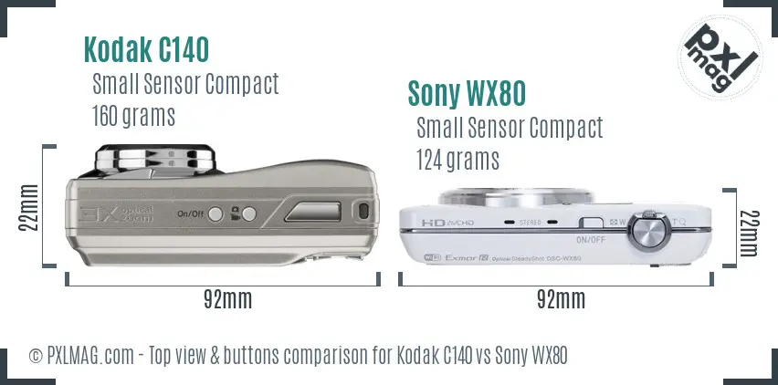 Kodak C140 vs Sony WX80 top view buttons comparison