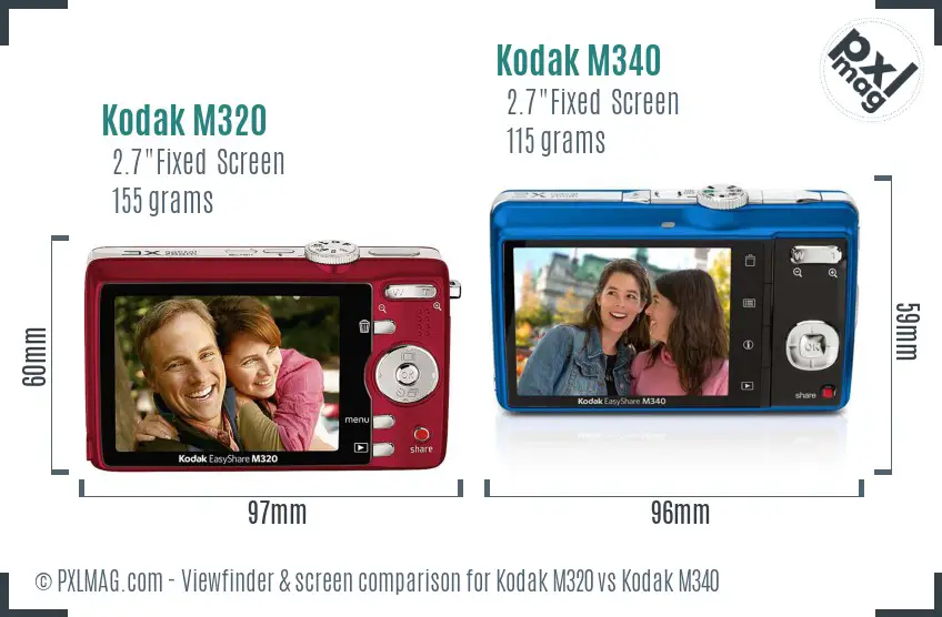Kodak M320 vs Kodak M340 Screen and Viewfinder comparison