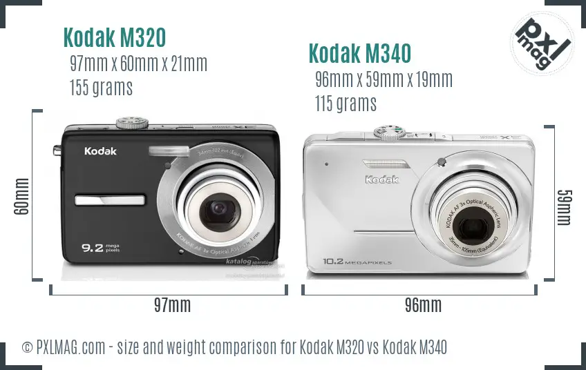 Kodak M320 vs Kodak M340 size comparison
