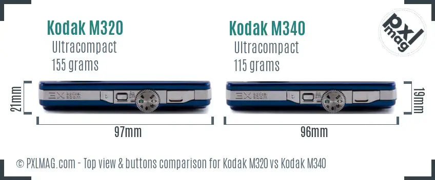 Kodak M320 vs Kodak M340 top view buttons comparison