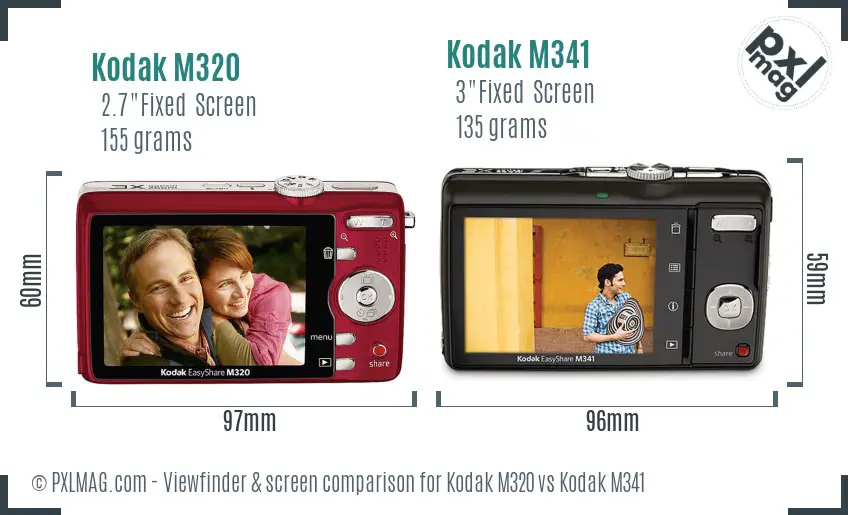 Kodak M320 vs Kodak M341 Screen and Viewfinder comparison
