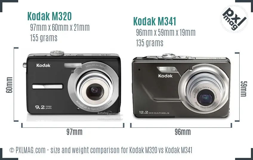 Kodak M320 vs Kodak M341 size comparison