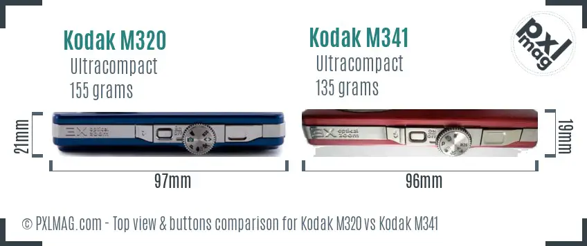 Kodak M320 vs Kodak M341 top view buttons comparison