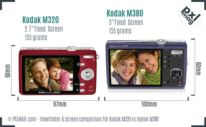 Kodak M320 vs Kodak M380 Screen and Viewfinder comparison