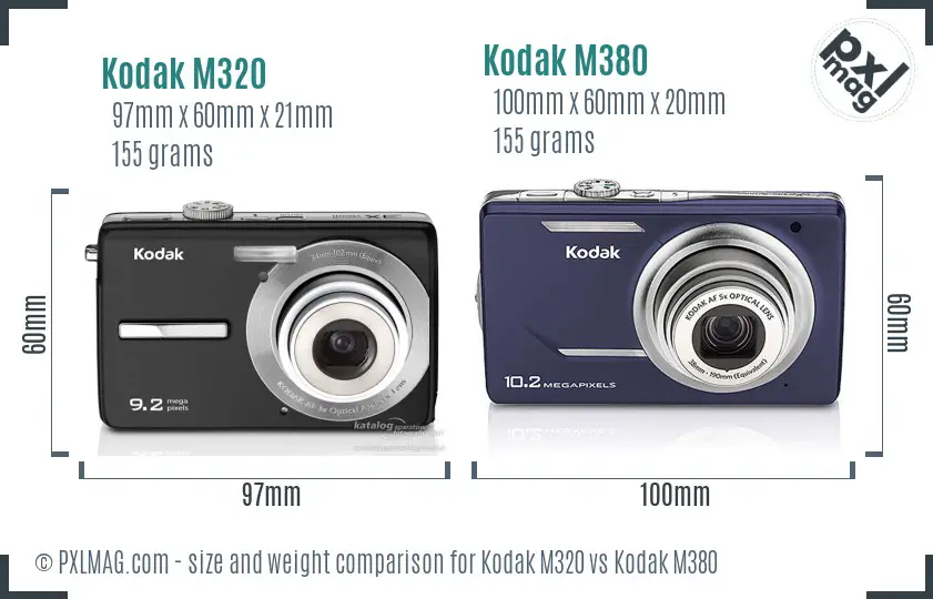 Kodak M320 vs Kodak M380 size comparison