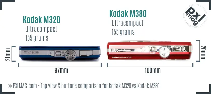 Kodak M320 vs Kodak M380 top view buttons comparison