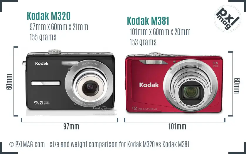 Kodak M320 vs Kodak M381 size comparison