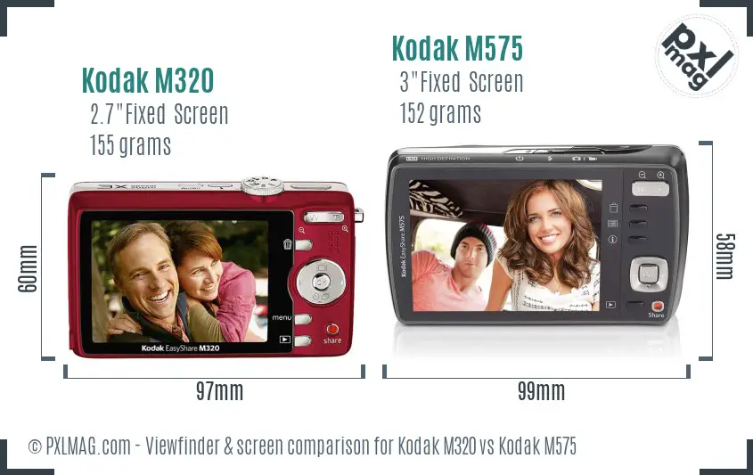 Kodak M320 vs Kodak M575 Screen and Viewfinder comparison