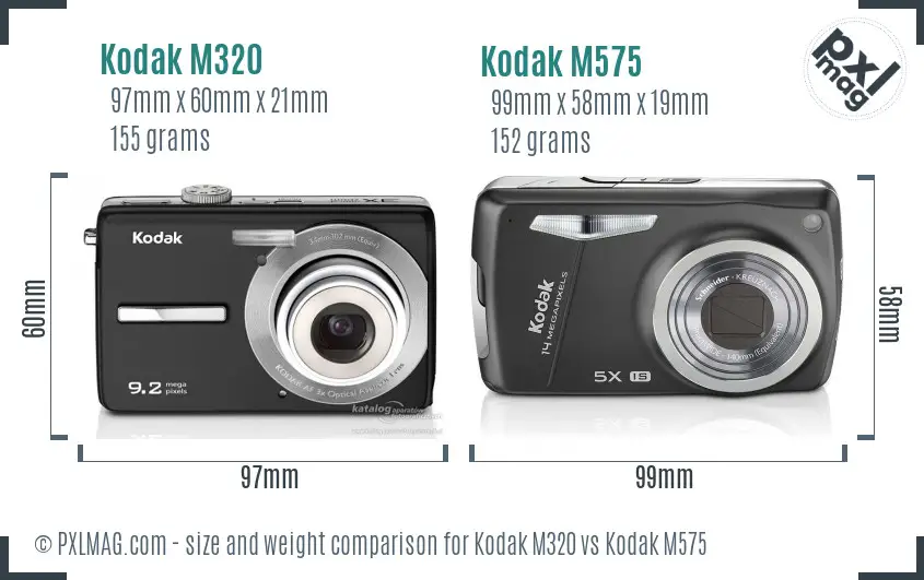 Kodak M320 vs Kodak M575 size comparison