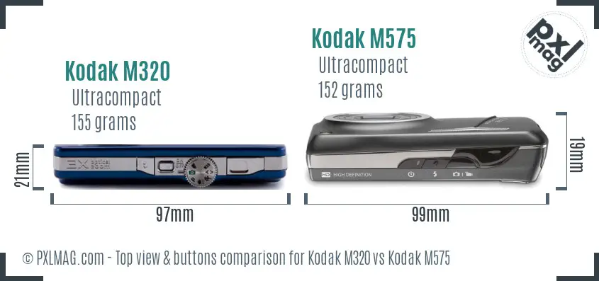 Kodak M320 vs Kodak M575 top view buttons comparison