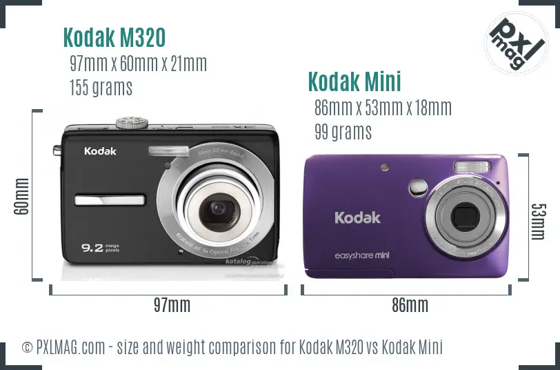 Kodak M320 vs Kodak Mini size comparison