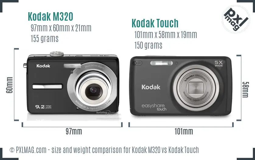 Kodak M320 vs Kodak Touch size comparison