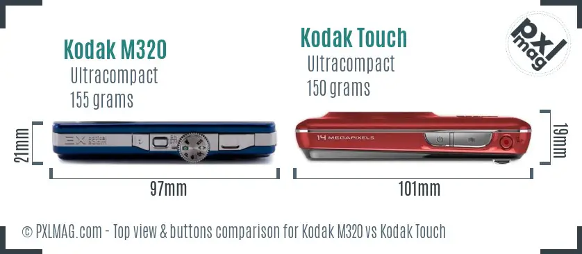 Kodak M320 vs Kodak Touch top view buttons comparison