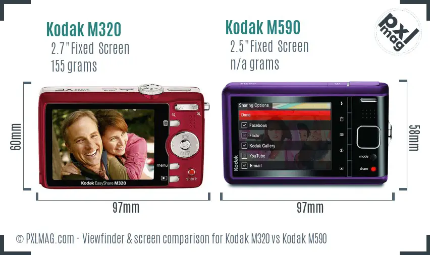 Kodak M320 vs Kodak M590 Screen and Viewfinder comparison